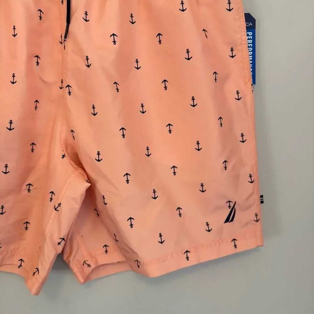 Nautica Mens Elastic Waist Quick Dry Peach Anchor Swim Trunks Shorts Size XL NWT